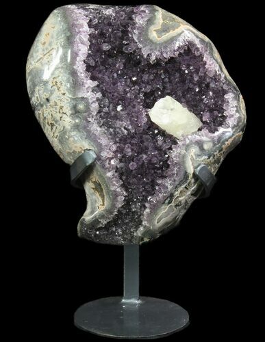Amethyst Cluster With Calcite - Metal Stand #81864
